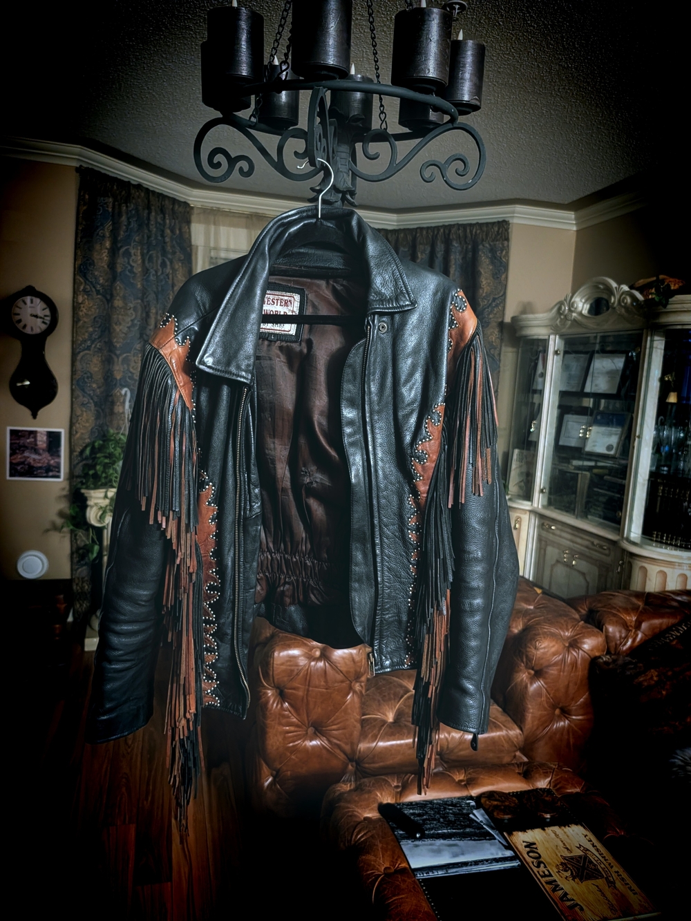 Western Fringe Leather Jacket - Black & Brown
